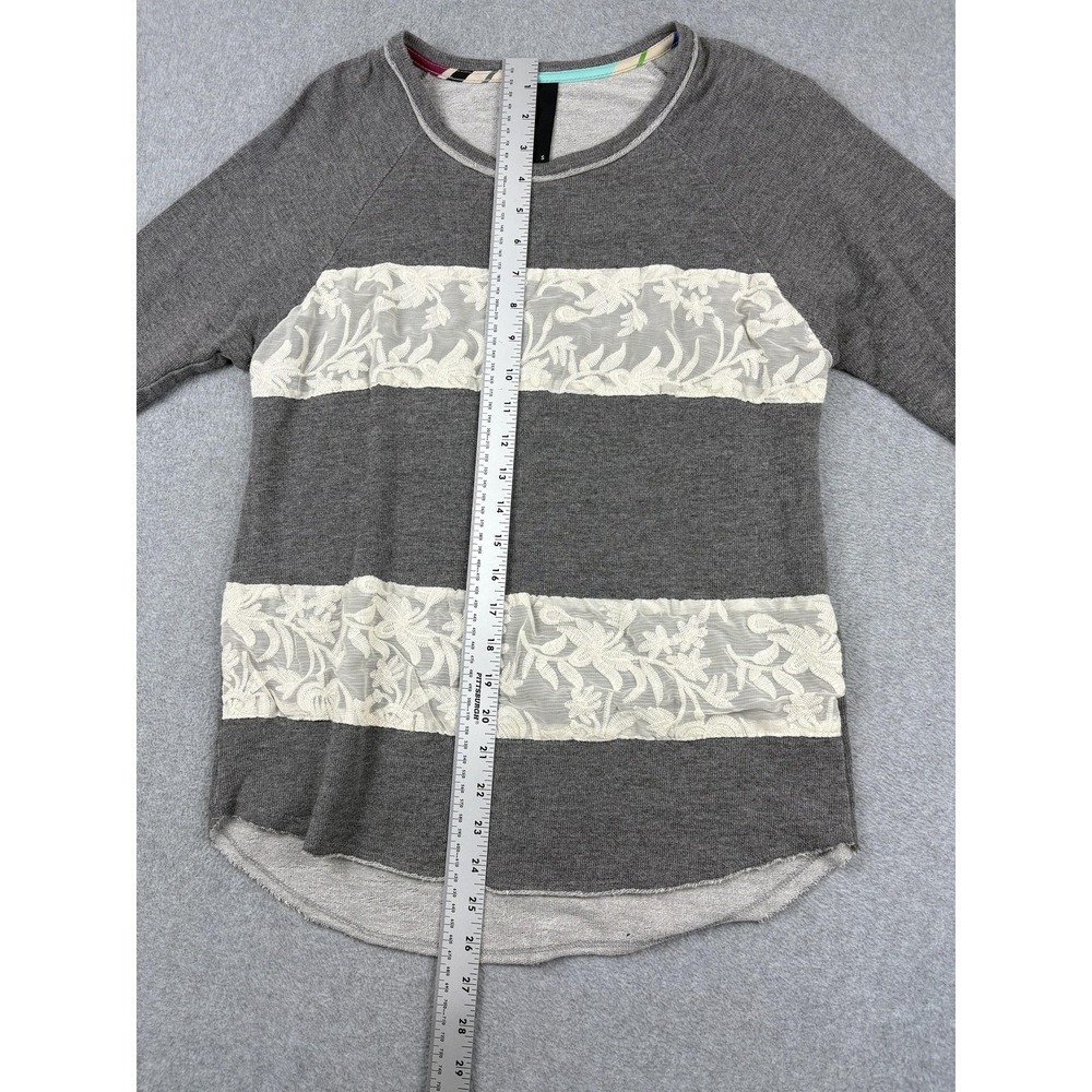 Dolan Shirt Womens Small Gray Lace Striped Pullover Made In USA Casual Top - Picture 5 of 7